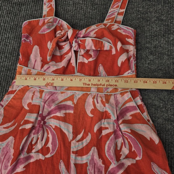 NWT House of Harlow 1960 Berry Palm Romper Womens Small Pink Orange Bow Boho - Picture 4 of 8